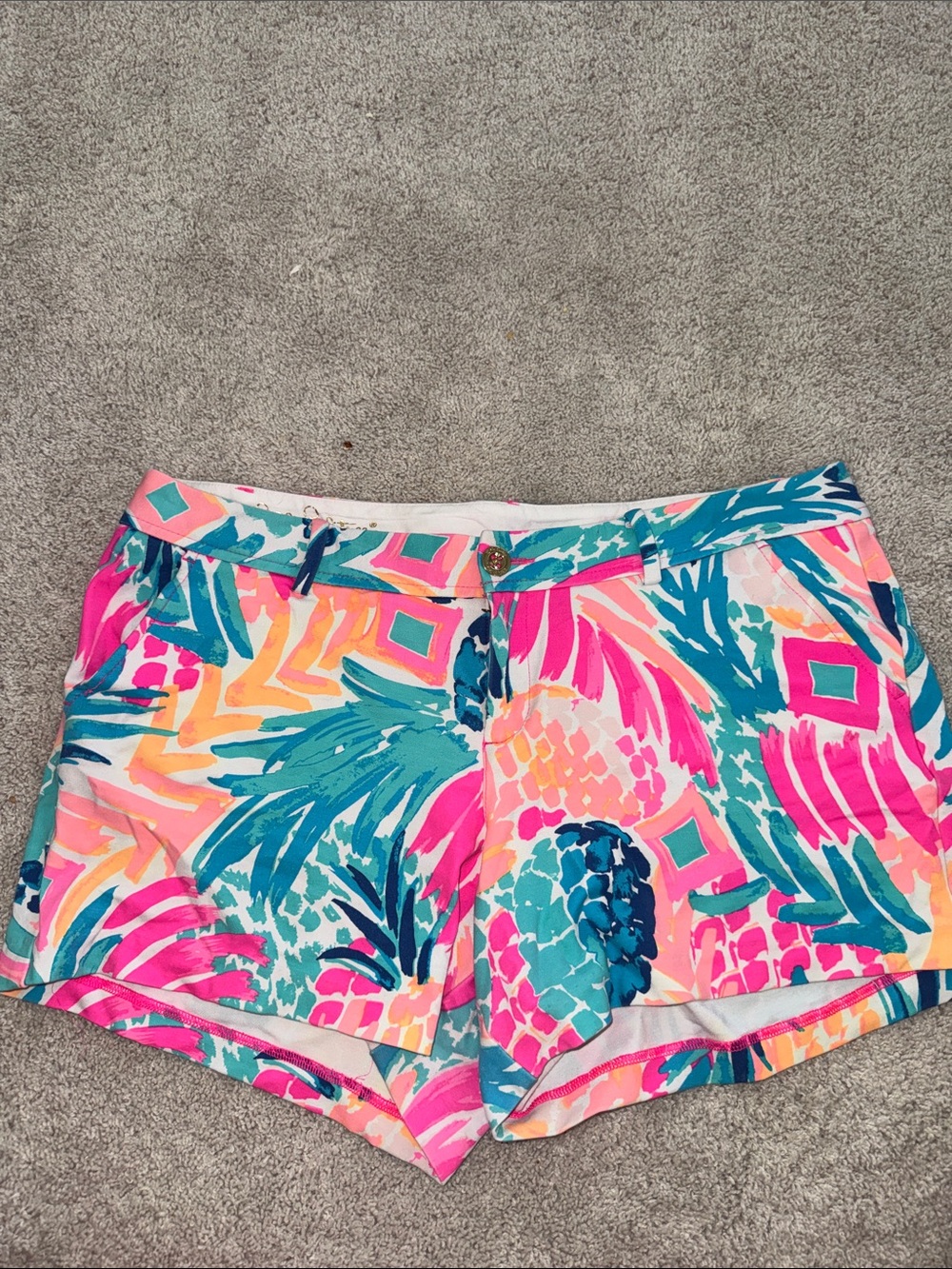 Lilly Pulitzer Pink Teal Tropical Print Bermuda Shorts